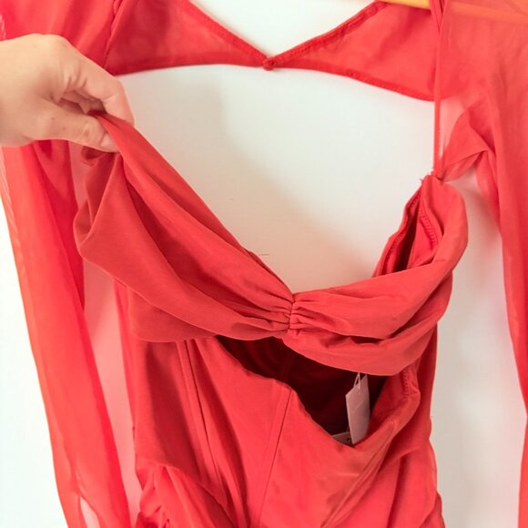 Oh Polly Nirvana Long Sleeved Ruched Mini Dress NWT Red Size 10 - Picture 5 of 9